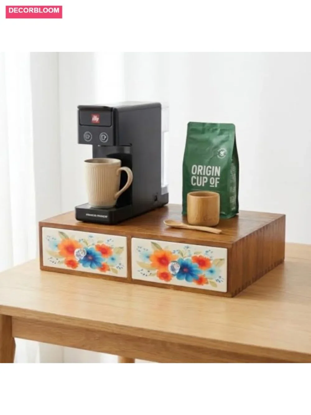Wooden Coffee Pod Holder with Two Drawers - Solid Wood Farmhouse Organizer for